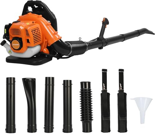 tinysiry 52CC Gas Backpack Leaf Blower, 2-Stroke Engine 550CFM Commercial-Grade Lawn Care Tool, Snow Removal Vacuum, Ergonomic Lightweight Yard Work Blower, Quiet Outdoor Cleaning Machine Orange