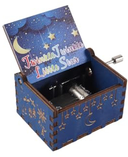 Enwye Hand Crank Vintage Engraved Musical Box, Littele Star Wood Music Box, Mini Colorful Hand Operated Musical Boxes for Birthday Thanksgiving Wedding Valentine