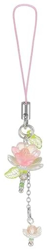 AstraGlam Cute Blumen Handy Anhänger mit Perlen, Süßes Lotusblumen Handyband,Handgefertigte Dekoration für Damen,Y2K Accessoire,Schlüsselanhänger,Taschen anhänger,Geschenk,Handy Kettenband