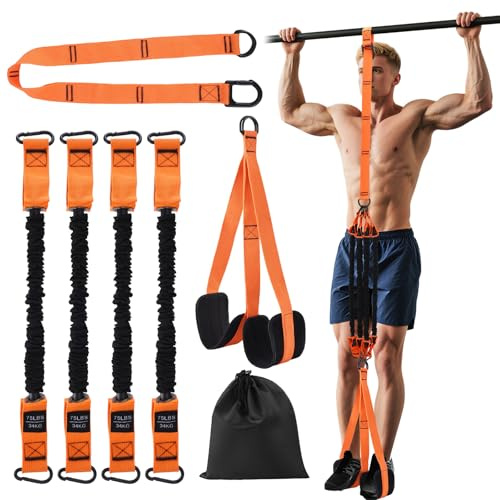 Yapasopu Bandes D'assistance Tractions, Elastique Traction Usculation Réglables Haute Résistance, Repose-Pieds Genou en Tissu Confortable 4 Bandes pour Fitness Maison & étirements