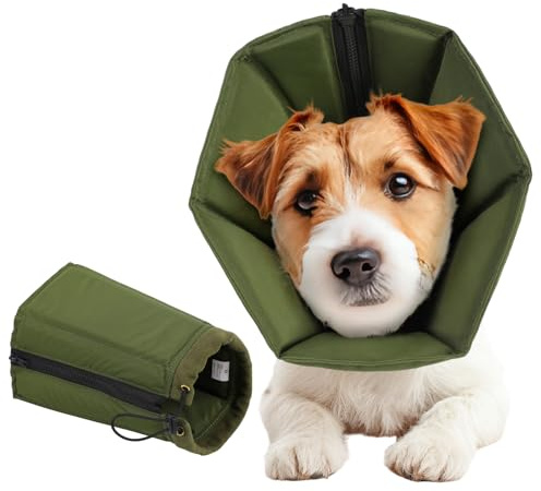 KONVINIT Halskrause Hund Weich Halskrause für Hund Hundekragen Leckschutz Hunde Halskrausen Faltbar Wasserabweisend Lärmarm–ideal für Welpen & ängstliche Hunde,Dog Cone Collar for After Surgery,Grün,M