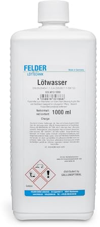 GALLUNOPTIMAL by FELDER Lötwasser GOLW12-1000 – Flussmittel für metallische Oberflächen (nicht Aluminium/Edelstahl), stark aktiviert, DIN EN ISO 9454.1, F-SW12, ROM1, 1000 ml Flasche