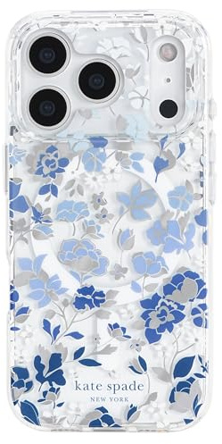 Kate Spade New York iPhone 17 Pro Case - Compatible with MagSafe - Designer Phone Case - Flowerbed Blue Gems