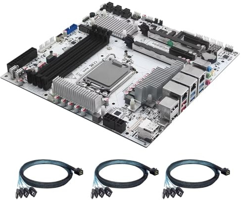 Glovary W680 12 Bay NAS Motherboard, Micro ATX Mainboard LGA1700, 4 x ECC UDIMM DDR5, Barebone, 3 LAN (vPro 2.5GB + 10GB + 2.5GB), 3 x M.2 NVMe Slot, 2 x PCIe x16, 4USB3.2, 5 Display