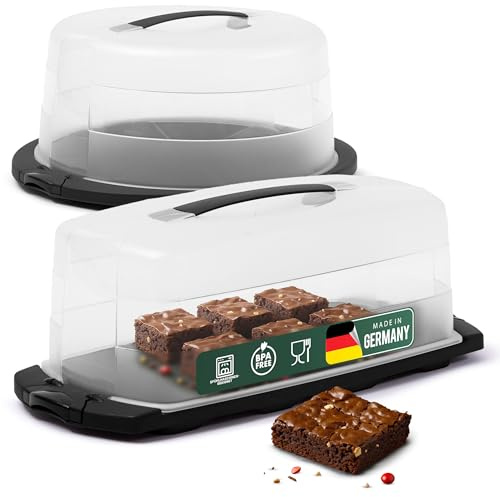 Novaliv Set di 2 scatole per il trasporto di torte, rotonde e quadrate, piccole scatole con coperchio, per torte, dessert, feste, per il trasporto di torte, per feste