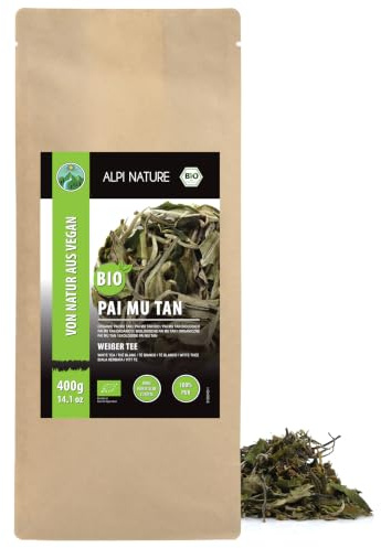 Alpi Nature Té Blanco Pai Mu Tan Orgánico 400g, Hojas de Té Blanco Pai Mu Tan, con Cafeína Natural