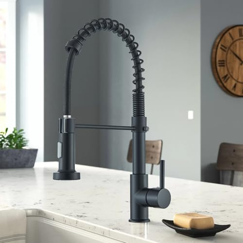 HARNART Noir Robinet d'évier Cuisine Mitigeur Cuisine Avec Douchette Pivotant à 360° 2 Modes de Pulvérisation Avec Buse en Plastique ABS