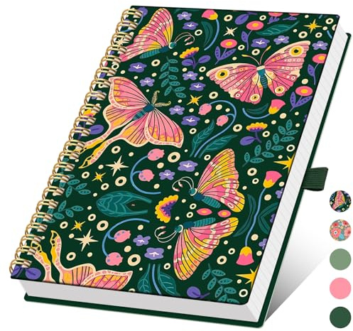 XLOXFU Dotted Spiral Notebook A5 Journal for Women & Men, 140 Pages,Bullet Dot Grid Hardcover Notebook for Work & Note Taking, Journals for Writing, Butterfly