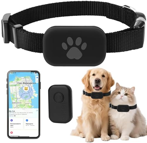 Cat Tracker Collar, Real Time GPS Cat Tracker, Dog Tracker, No Monthly Fee, Compatible with iOS/Android, Adjustable Mini GPS Pet Tracker Device for Small Cats Dogs