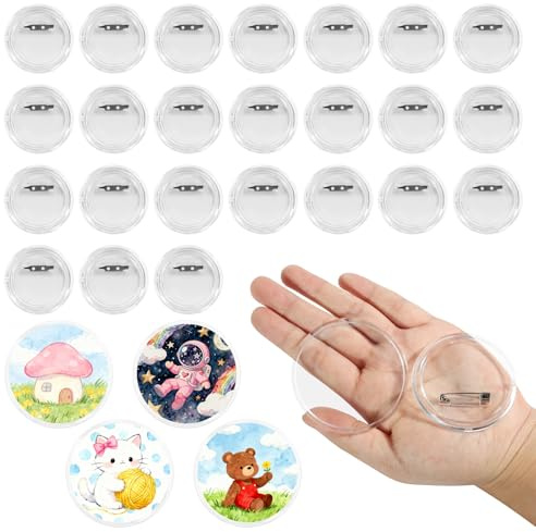 24 Pièces Badges Personnalisables DIY, Faire Ses Badges Sans Machine à Boutons - Badges Ronds Transparents 60 mm avec Épingle, pour Photo, Vêtement, École, Fête, Carnaval et Création de Pins