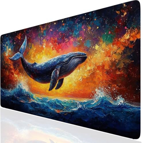 Fisch Mauspad XXL, Gelb Mousepad 1000x400x3mm mit Genähten Kanten, Mauspad Großes Schreibtischauflage, Gaming Mousepad Wasserdicht und rutschfest, Desk Mat Vernähte Kanten für MacBook, Laptop DE-8389