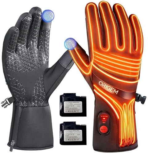 Origem Guanti Riscaldabili Moto Uomo Donna Ultrasottile, 6000mAh Batteria Ricaricabili, Invernali Termici Impermeabile Touchscreen Antiscivolo Riflettente Sottoguanti per Sci Bici Scooter Raynaud