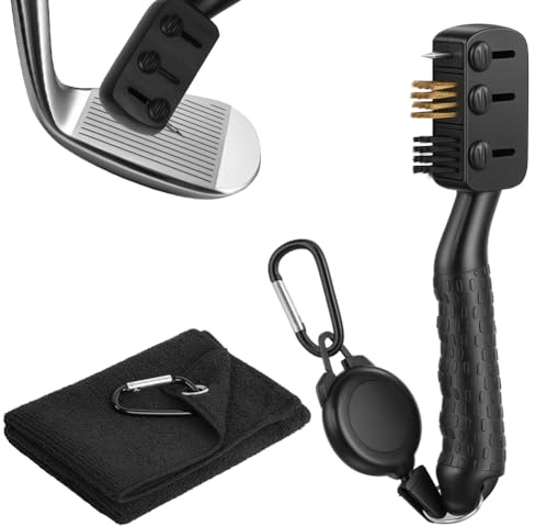 flintronic Golf Club Bürste, Golfschläger Bürste, Golf Bürste, Golfschläger Reinigungsbürste, für die Reinigung Club Face & Groove mit Schlaufe Clip (Karabiner), mit Handtuch