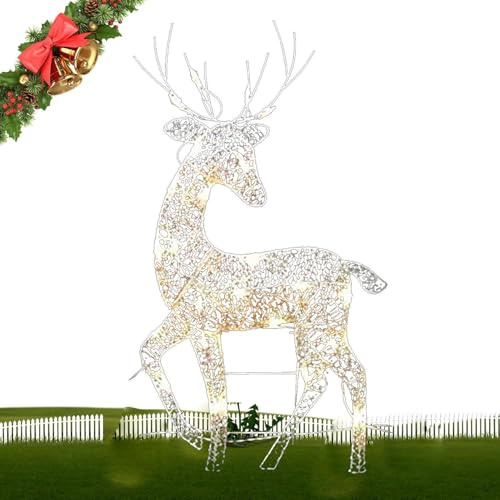 Rentier Beleuchtet Aussen Weihnachtsdeko Outdoor, Rentiere Weihnachtsdeko Aussen Mit 360°-LED-Beleuchtung, Led Rentier Outdoor, Wetterfest Wasserdicht, Inklusive Knopfdose Schrauben