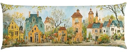 Cuscino Corpo Cuscino Gravidanza 90x30cm, Supporto Total Body Ergonomico, Copricuscini Allattamento e Maternità con Federa Velluto Lavabile, per Schiena, Pancia e Gamb (Paesaggio città) p-687
