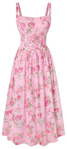 Scarlet Darkness Vestidos de verano para mujer del Reino Unido, casual, con estampado floral, de playa, sin mangas, con tirantes delgados, estilo victoriano, vestido de lechera con corsé, S