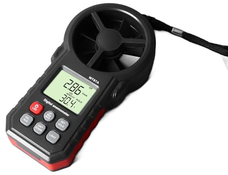 Cocoarm Digital Vindmätare ABS Vindhastighetssensor med LCD-bakgrundsbelysning Max Min Genomsnitt 14 Till 113 Fahrenheit Vindtemperaturmätare för VVS Utomhusbruk Inomhus