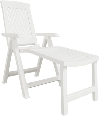 HETFTJN Chaise Longue de Jardin en Plastique Blanc, Transat Pliable avec Dossier Réglable sur 5 Positions, Bain de Soleil pour Extérieur Patio Terrasse Balcon, 60 x 114 x 110 cm