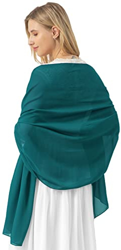 Bridesmay Damen Halstuch Sommer Schal Festliche Stola für Abendkleid Hochzeit Chiffon Silk Scarf Grün Dark Green S