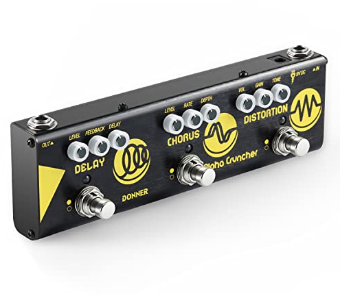 Donner Multi Effects Guitar Pedal Alpha Cruncher 3 Type Effects Delay Chorus Distortion Pedal with Adapter for Electric Guitar