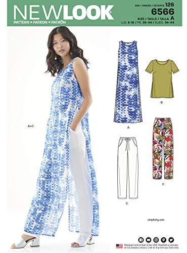New Look Schnittmuster-Set für Damen-Tunika/Oberteil und Hose, Papier, Weiß, A (36-38-40-42-44-46), UN6566A