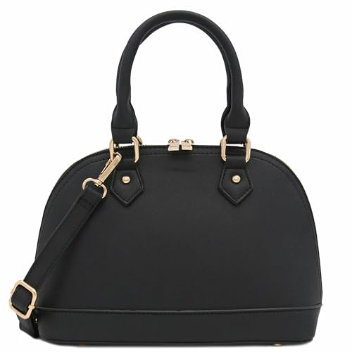 Zip-Around Saffiano Classic Dome Satchel (Black)