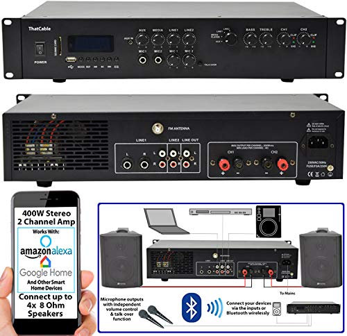 Powerful Bluetooth Mixer Amplifier | 200W Per Channel HiFi Zoning Kit | Wireless Music Streaming | Audio Sound Karaoke System | Echo Alexa | var0194 (400W - 2 Channel)
