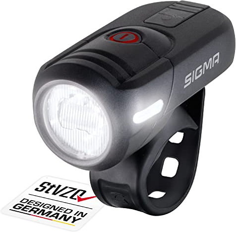 Sigma Aura 45 | LED Fahrradlicht 45 Lux | StVZO zugelassenes, akkubetriebenes Vorderlicht | 3 Leuchtmodi | wetterfestes & wiederaufladbares Frontlicht