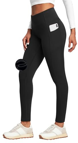 Heathyoga Fleece Lined Leggings with Pockets for Women Thermal Leggings Warm Leggings Women Winter High Waisted Yoga Pants Black