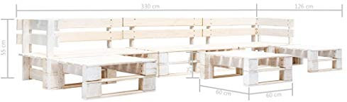 Tidyard 6-TLG.Garten-Paletten-Sofagarnitur Palettensofa-Lounge-Set,Garten-Sofagarnitu Paletten-Ottomane,Paletten-Eckbank Terrassensofa-Set Gartenmöbel-Set Palettenbank 330 x 126 x 55 cm,Holz Weiß