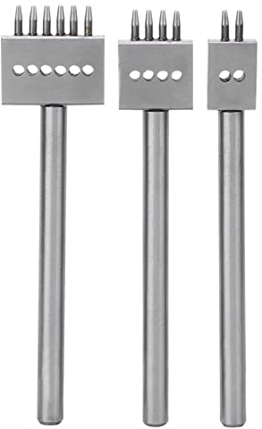MAGT läderstansningsverktyg 3 st spetsmejsel silver verktyg stål 2/4/6 spetsar gör-det-själv handgjorda hål i läder (6 mm)