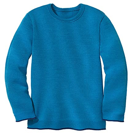 Disana Strick-Pullover, 100% Bio-Merinowolle GOTS, IVN Best | Zeitloses Design | Kleinkind, Kind, Unisex | Made in Germany| Blau Gr. 86-92