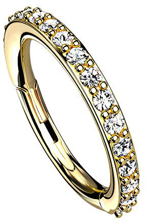 Piersando Segment Clicker Scharnier Ring Piercing mit Glitzer Kristall Septum Tragus Helix Nase Lippe Nasenring Ohr Ohrpiercing Nasenpiercing Gold 1,6mm x 8mm