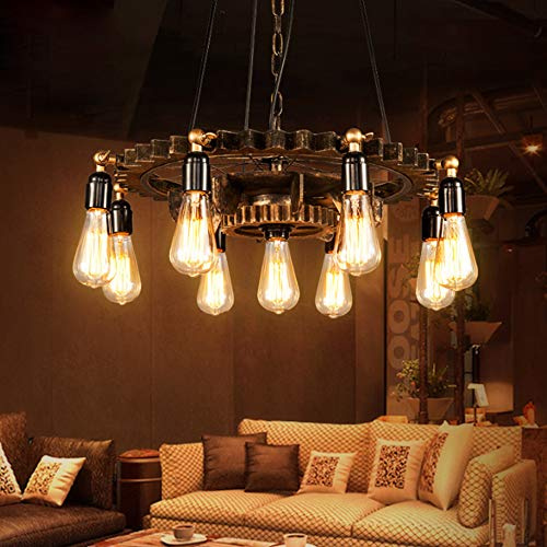 COCOL Retro Hängelampe Industrial Gear Pendelleuchte E27 * 9 Höhenverstellbare Beleuchtung Pendellampe Esszimmer Dekoration Licht Wohnzimmer Schlafzimmer Bar Kronleuchter Deckenleuchte