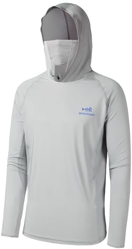 Bassdash UPF 50+ Men’s Long Sleeve Fishing Shirt with Mask UV Neck Gaiter Hoodie Cool Grey