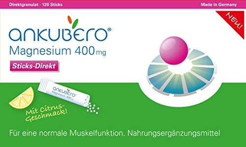 ANKUBERO Magnesium 400mg Sticks-Direkt, 120 Magnesium Sticks hochdosiert ohne Wasser, nur 1 Stick pro Tag