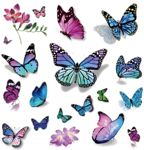Gesicht Temporäre Tattoos Erwachsene, Schmetterling Fake Tattoos | 3D Tattoo, Klebetattoos Erwachsene Frauen Mädchen, Schmetterling Deko, Gesichtstattoo Karneval