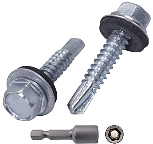 SKIR'CO (30 st) Zinkpläterade takskruvar, 6,3 x 32 mm självborrande skruvar med EPDM-brickor, sexkantshuvud