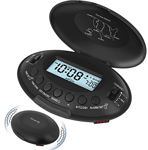 DreamSky Vibrating Alarm Clock for Heavy Sleepers - Bed Shaker Alarm Clock Under Pillow for Adults Teens Kids & Hearing Impaired, Rechargeable Battery Operated for Bedroom, Travel, Auto DST, Backlight