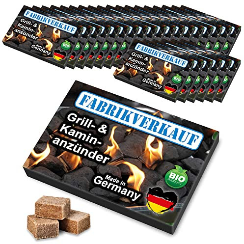 Accendifuoco (24 scatole) 24 x 24/32/40 Dadi di accensione in Legno e Cera del Produttore Tedesco, Accendino per Barbecue e Camino, Stufa, cubi di Legno, (Legno e Cera Taglio 24, 32 o 40)