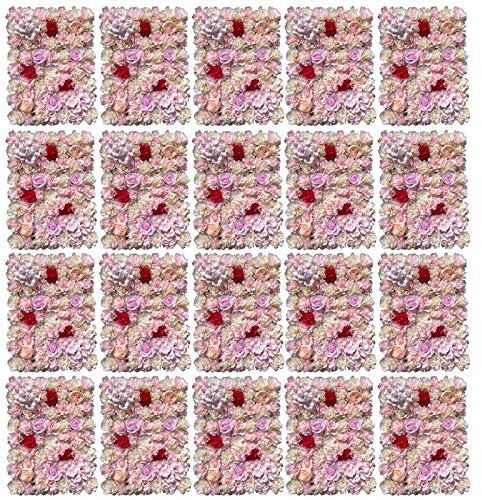 20PCS Artificial Rose Flower Panels Silk Floral Panel Velvet Hydrangea Wall Panel Backdrop Decor Background Flower Mat for Wedding Bridal Party Photography, 23.62 x 15.74