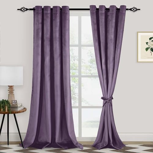 XWZO Purple Velvet Curtains 90 Inches Long, Elegent Soft Luxury Curtains for Living Room, Thermal Insulated Room Darkening Purple Curtain for Bedroom Decor, Velvet Drapes Set 2 Panels