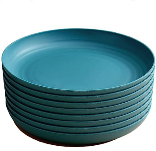 NGDECOR Piatti di Plastica Profondi Grandi 8 Pezzi, Infrangibile e Riutilizzabile, Piatti Leggeri per Pasta e Scodella Rotonda per Gnocchi, Microonde e Lavabile in Lavastoviglie,Blue-8inch