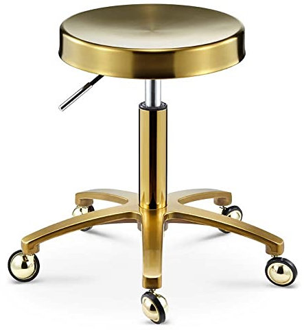 Hocker Stuhl Gold Beauty Hocker Rollhocker auf Rädern, höhenverstellbarer drehbarer Friseurhocker mit Goldener Stuhlstange für Küche, Salon, Bar, Büro, Massage, Klinik The New