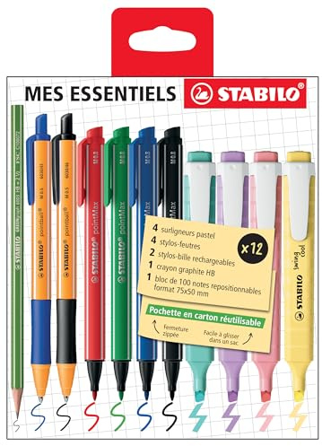 STABILO - Stifte-Set - Starterpack - 12er Pack - Kugelschreiber, Filzschreiber, Textmarker, Bleistift & Klebezettel