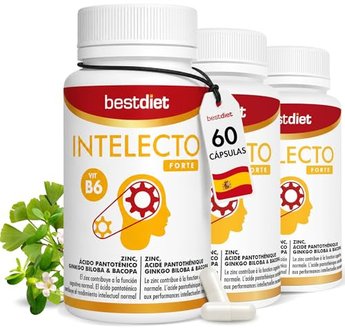Cápsulas para la Memoria Intelecto Forte 60 Capsulas (3 Pack) – Ginkgo Biloba, Zinc y Vitamina B6 – Complemento Alimenticio para la Función Cognitiva y Rendimiento Intelectual – Bestdiet
