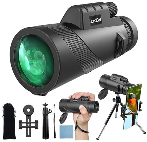 JurciCat 12-20X50 Optischer zoom monokular fernglas HD Fernrohr (Schwarz und Grün)Monokular mit Stativ und Handyhalterung für die Sternenbeobachtung Jagd Sport im Freien