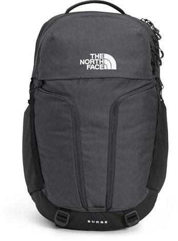The North Face Surge Commuter Laptop Backpack - Daypack, Water Repellent, 15 Laptop Sleeve, Reflective Details, Asphalt Grey Light Heather/TNF Black-NPF, One Size