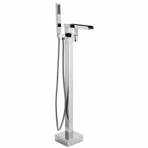 BiaoTeng Badewanne Freistehend Mit Armatur Chrom Einhebelmischer 2 Funktionen Mit G1/2 Schlauch Wasserfall Badewannenarmatur Bodenmontage, Chrom