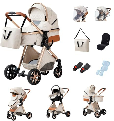 YAZOCO kinderwagen 3 in 1 Buggy Babybett Komplett Set Einem Klick Zusammenklappbarer Kinderwagen, KombiKinderwagen Aluminiumrahmen für Neugeborene